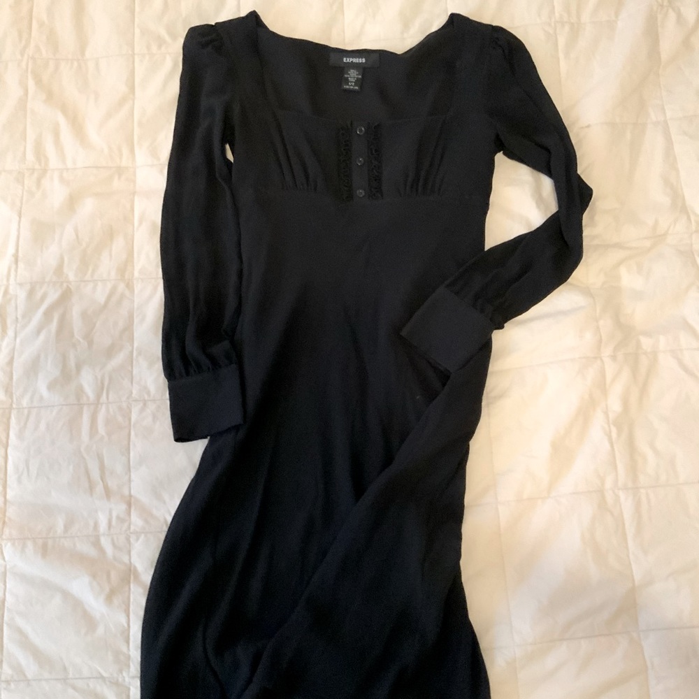 Express Silk Black Long-Sleeved Dress Size 1/2